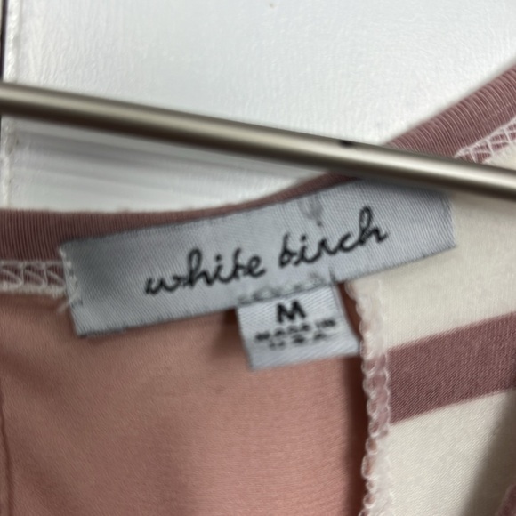 White Birch Womens Jersey Top M Cream Mauve Stripes Floral Print Criss/Cross EUC - Picture 2 of 9